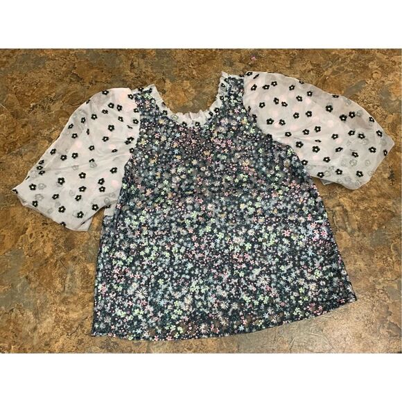 MUNTHE Cadi Floral Print Puff Sleeve Semisheer Top Blouse size 32 DESIGINER - Picture 2 of 7